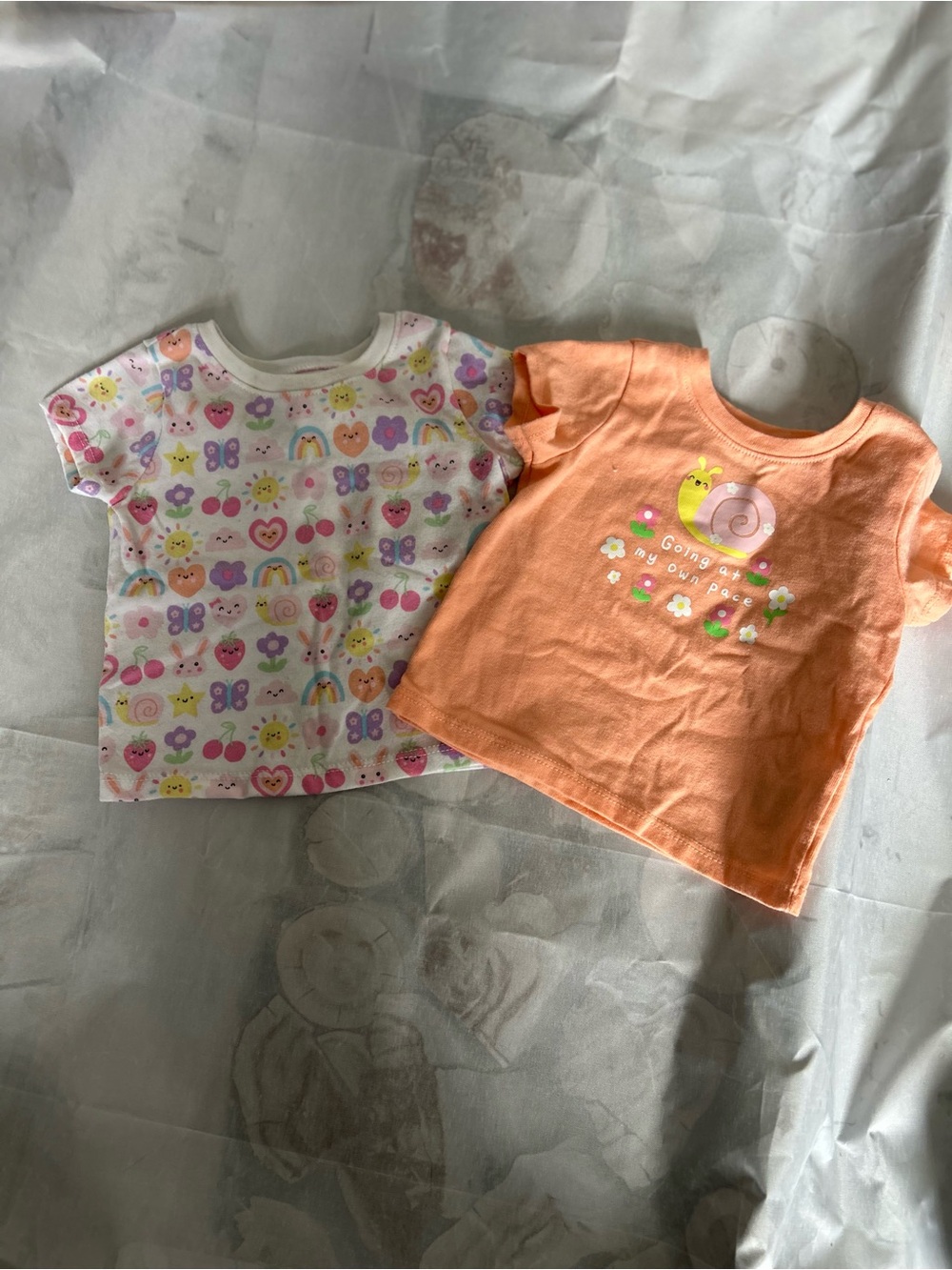 Baby Girls' Short Sleeve Graphic Tee - Orange Snail & Multicolor Pattern